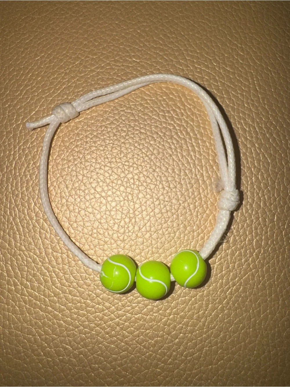 Kids Tennis Ball Bead Adjustable Bracelet - White Cord